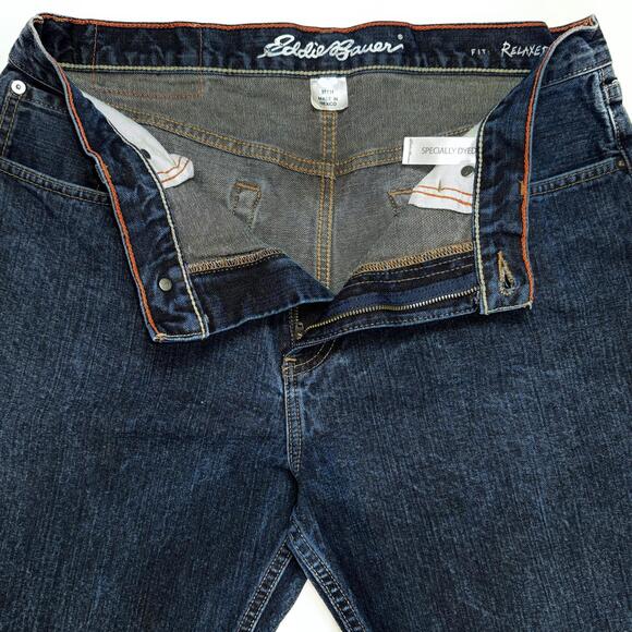 VTG Y2K Eddie Bauer Relaxed Fit Dark Indigo Wash Blue Jeans - 35/34 - Picture 4 of 8